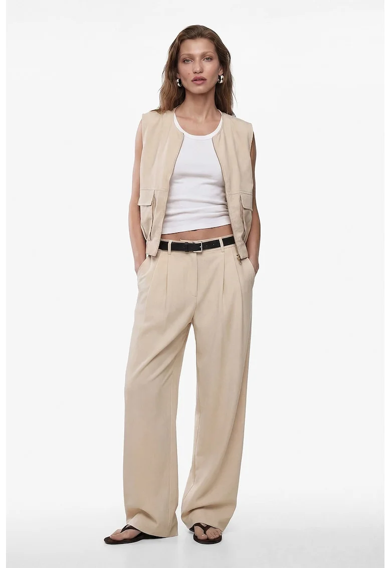 Pantaloni cu croiala ampla si curea, Bej