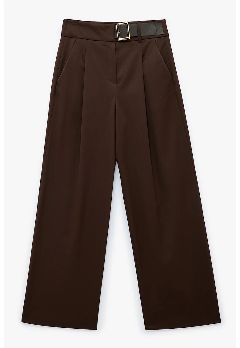 Pantaloni cu croiala ampla si o curea, Maro