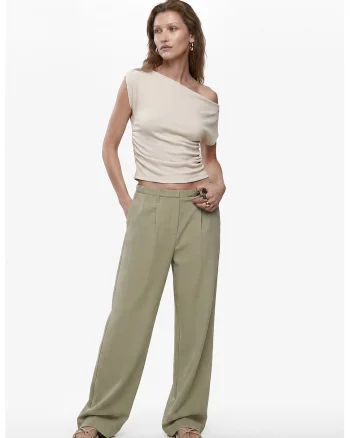 Pantaloni uni cu croiala ampla, Verde stins