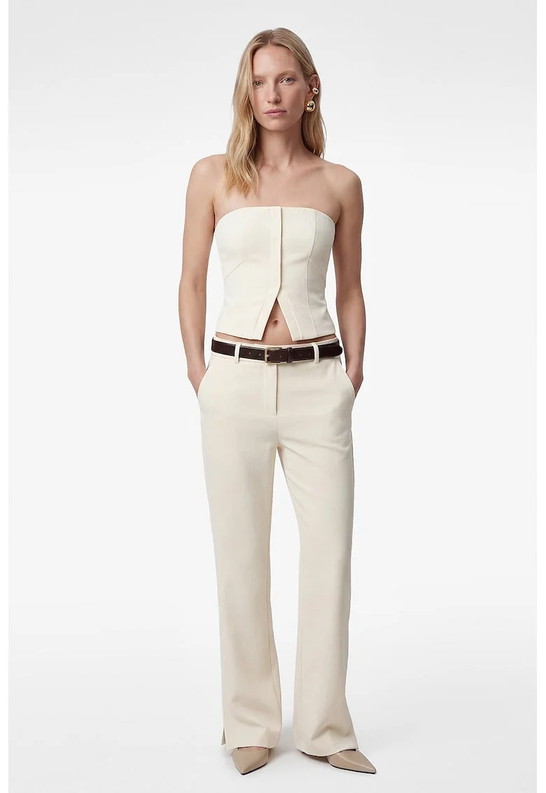 Pantaloni bootcut cu talie medie, Ecru