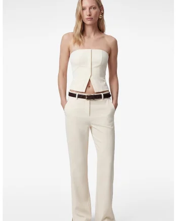 Pantaloni bootcut cu talie medie, Ecru