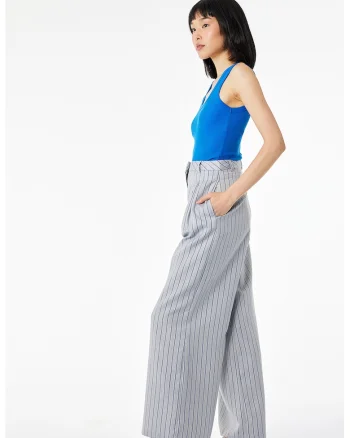 Pantaloni cu croiala ampla si pliuri, Gri deschis/Albastru