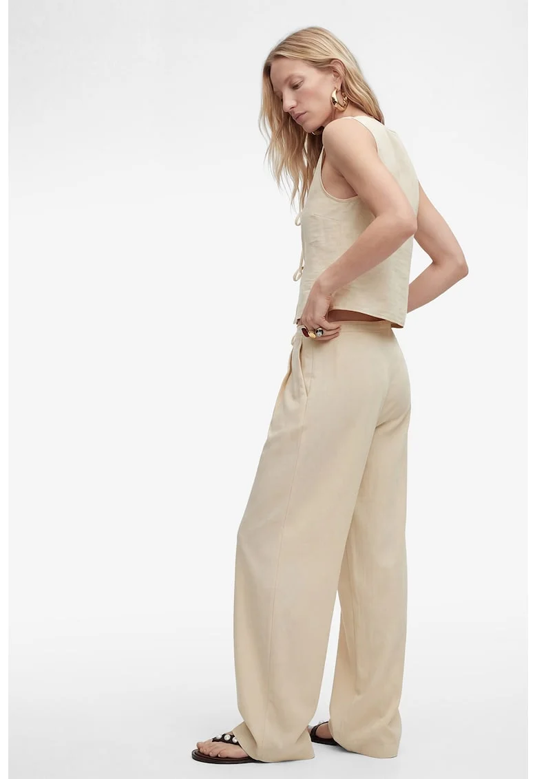Pantaloni cu croiala ampla si cordon, Bej deschis