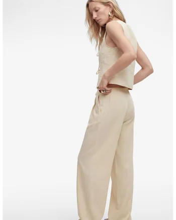 Pantaloni cu croiala ampla si cordon, Bej deschis