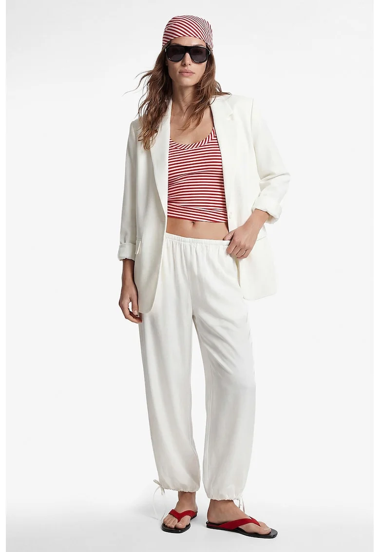 Pantaloni relaxed fit din amestec de lyocell cu snur la terminatie, Alb murdar