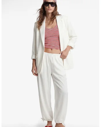 Pantaloni relaxed fit din amestec de lyocell cu snur la terminatie, Alb murdar