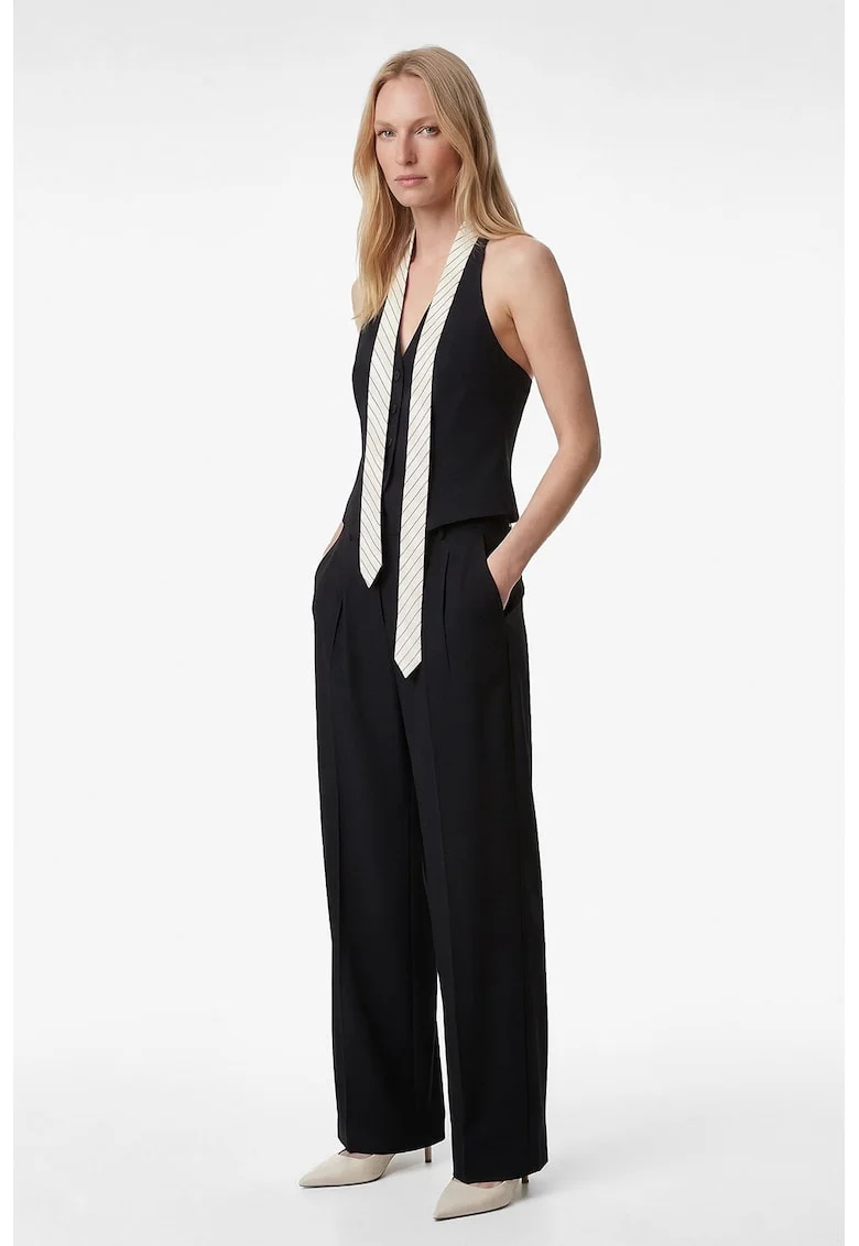 Pantaloni palazzo cu talie inalta, Bleumarin
