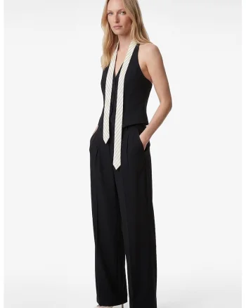 Pantaloni palazzo cu talie inalta, Bleumarin
