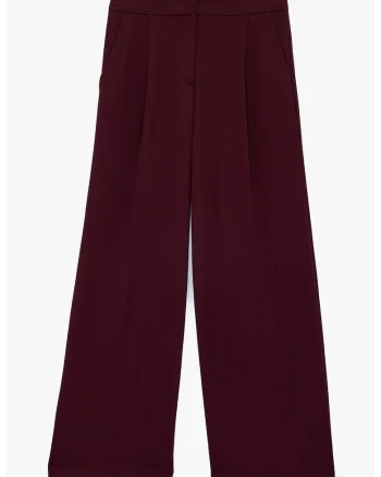 Pantaloni cu croiala ampla si talie inalta, Visiniu