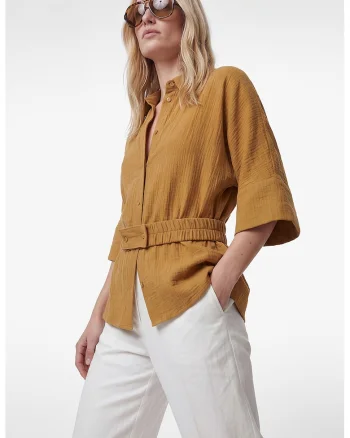 Camasa texturata cu cordon elastic, Bronz