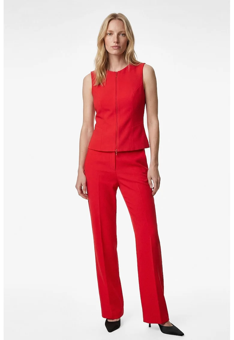 Pantaloni chino regular fit cu talie inalta, Rosu vermillion