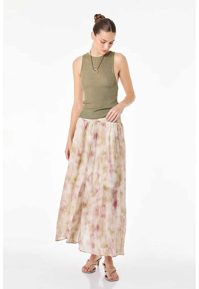 Fusta lunga evazata cu model tie-dye, Bej inchis/Bej deschis