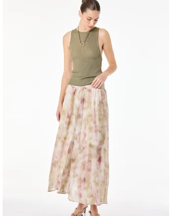 Fusta lunga evazata cu model tie-dye, Bej inchis/Bej deschis