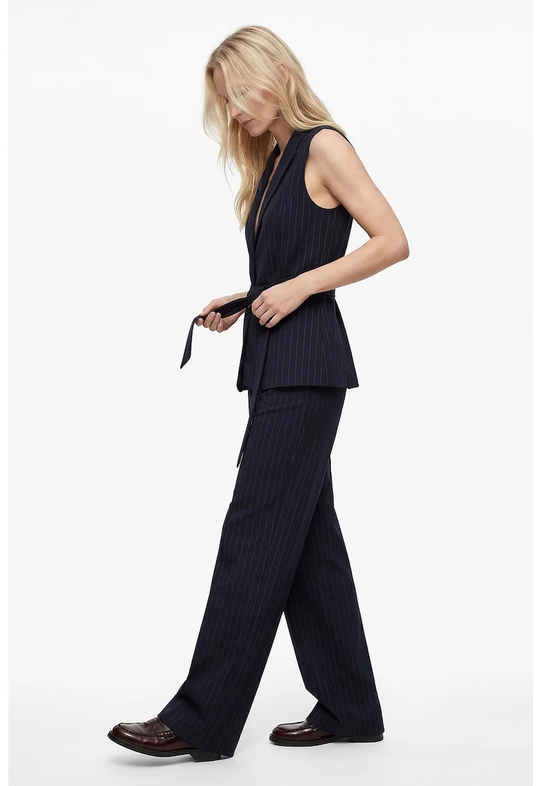Pantaloni cu croiala ampla si dungi, Bleumarin
