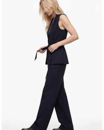 Pantaloni cu croiala ampla si dungi, Bleumarin