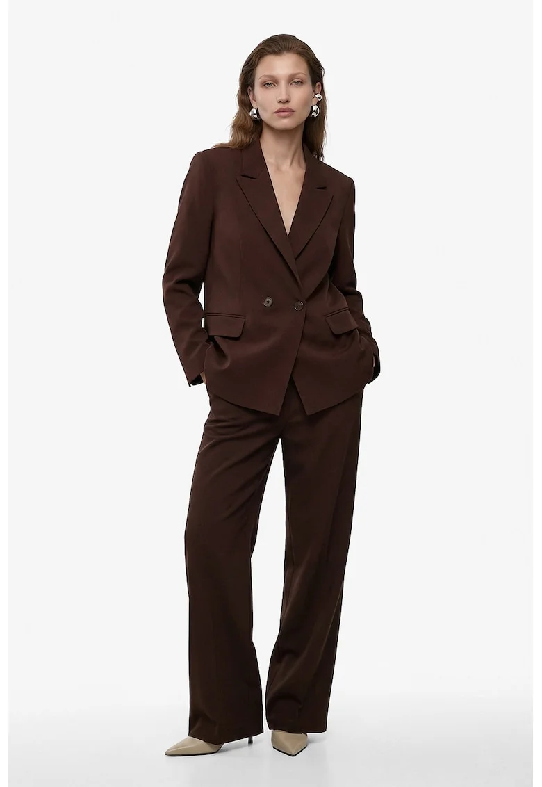 Pantaloni uni cu croiala ampla si buzunare, Maro inchis