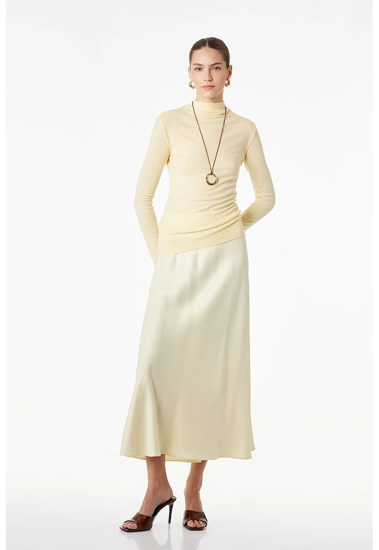 Fusta midi dreapta, Galben pastel
