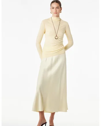 Fusta midi dreapta, Galben pastel