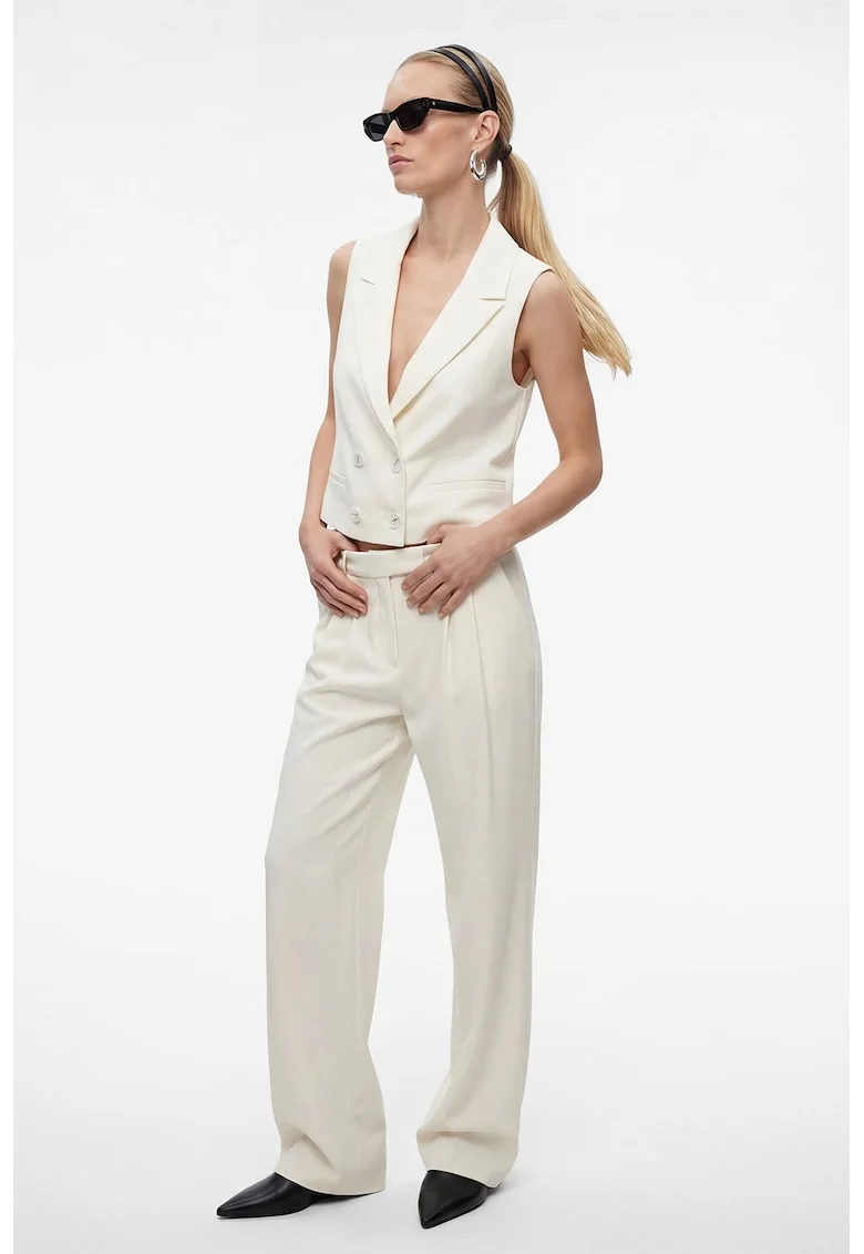 Pantaloni palazzo cu pliuri, Alb murdar