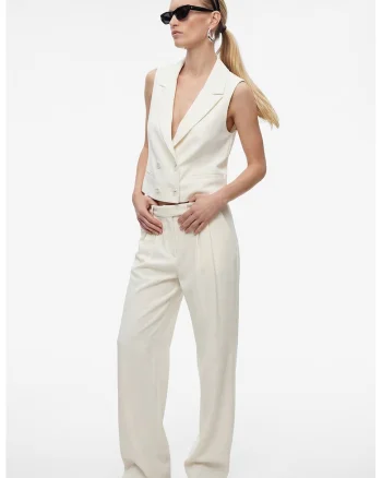 Pantaloni palazzo cu pliuri, Alb murdar