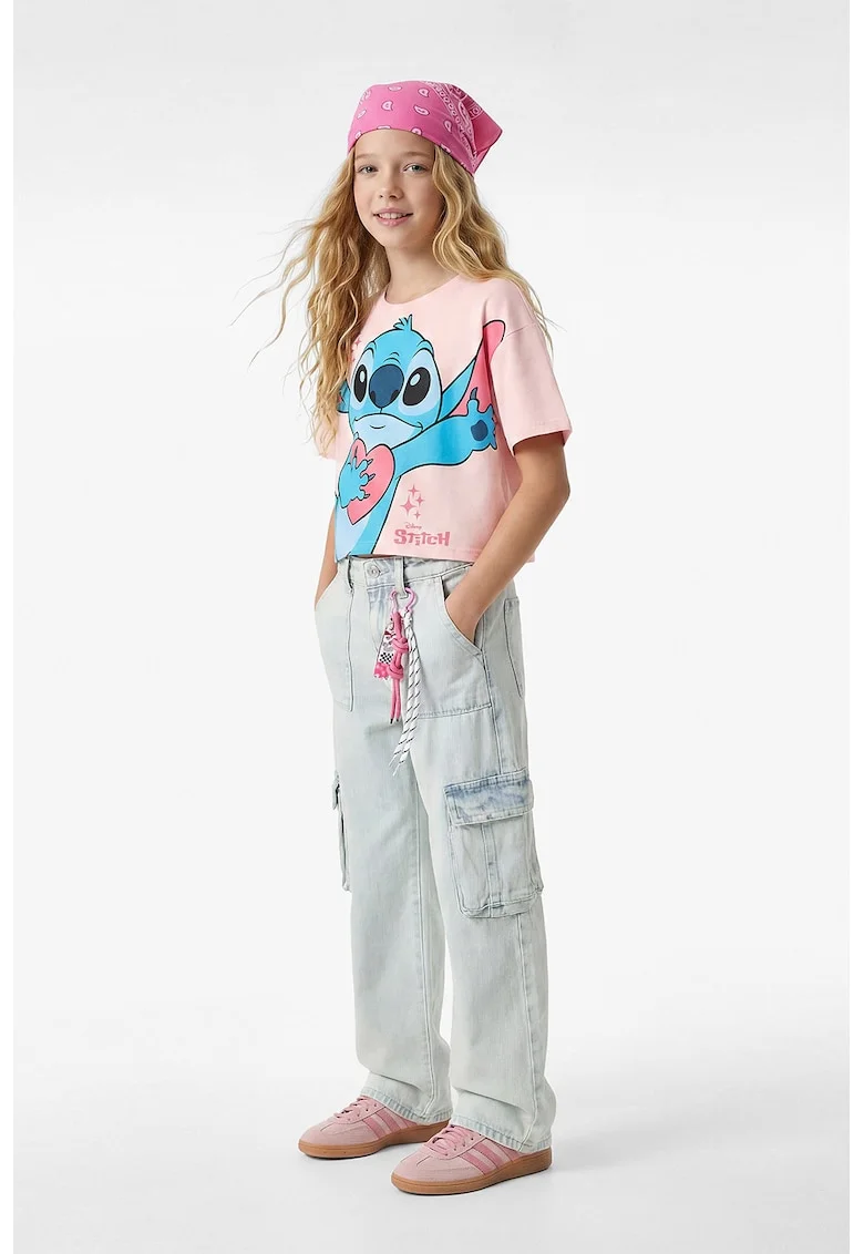 Tricou regular fit cu desene, Roz deschis/Albastru azur