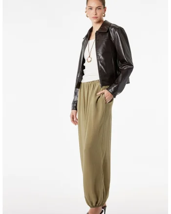 Pantaloni balloon fit cu talie inalta, Verde stins