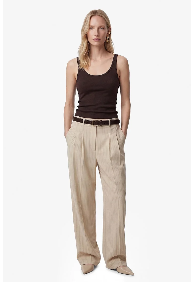 Pantaloni cu croiala ampla si dungi, Bej