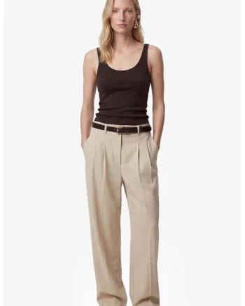 Pantaloni cu croiala ampla si dungi, Bej