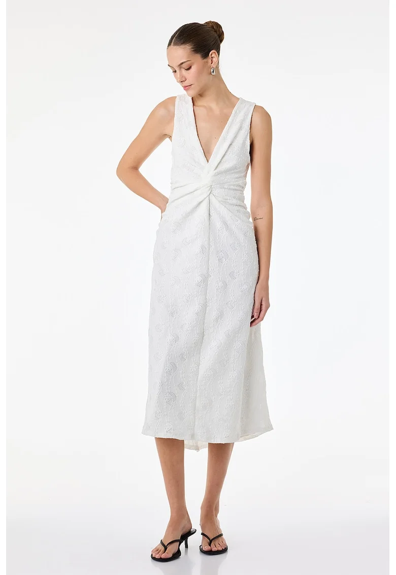 Rochie midi cu decolteu in V, Alb