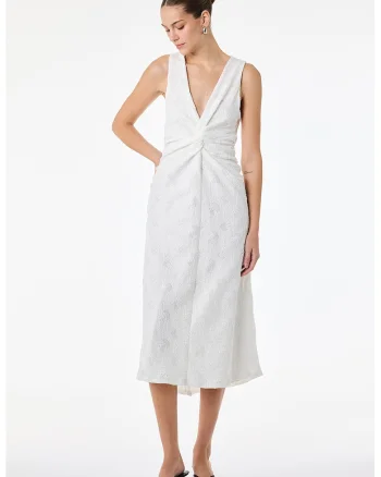 Rochie midi cu decolteu in V, Alb