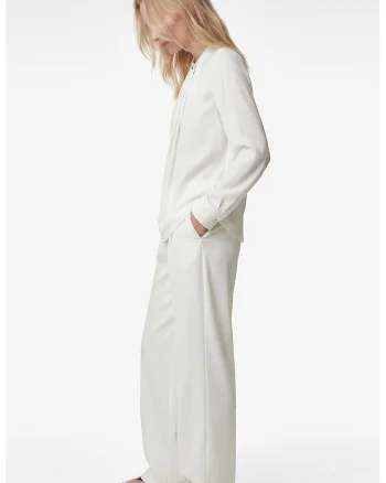 Bluza uni cu pliuri, Alb murdar