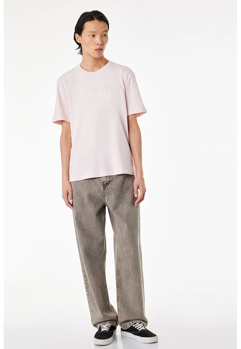 Tricou de bumbac cu decolteu rotund, Roz deschis