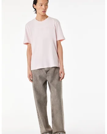Tricou de bumbac cu decolteu rotund, Roz deschis