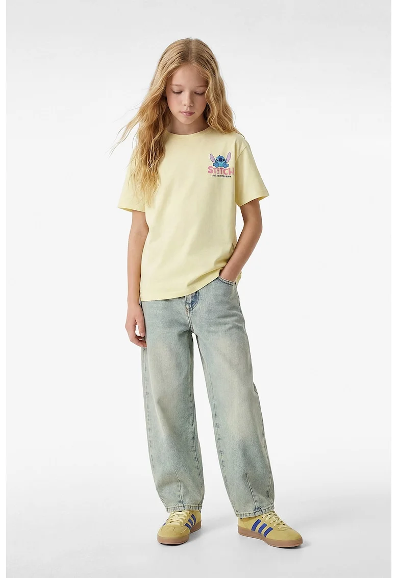 Tricou de bumbac cu imprimeu pe spate, Galben pastel