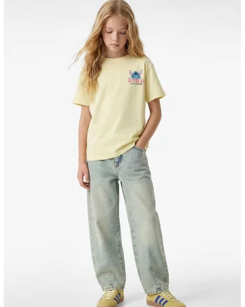 Tricou de bumbac cu imprimeu pe spate, Galben pastel