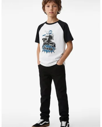 Tricou cu decolteu la baza gatului si imprimeu grafic, Alb/Negru