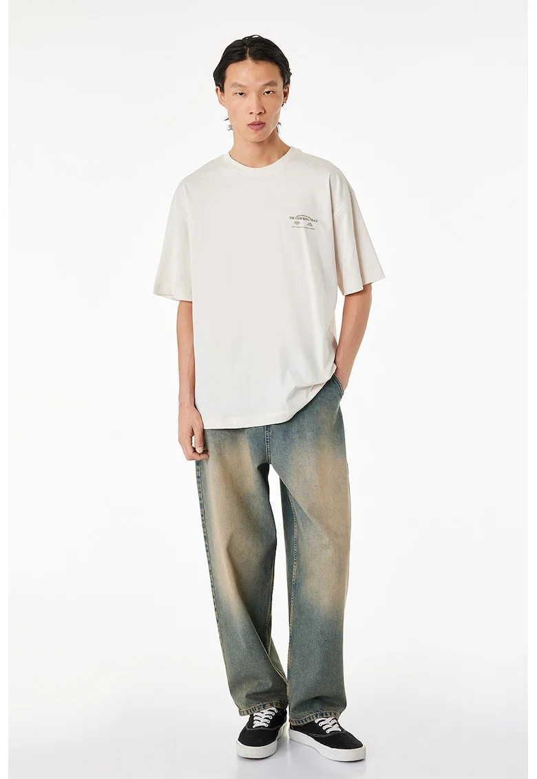 Tricou lejer cu imprimeu pe spate, Ecru