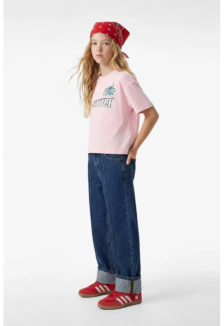 Tricou regular fit cu desene, Roz deschis