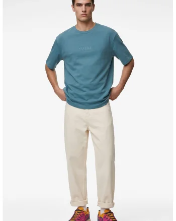 Tricou cu imprimeu text discret, Albastru teal