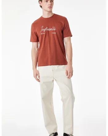 Tricou regular fit cu imprimeu text, Caramiziu