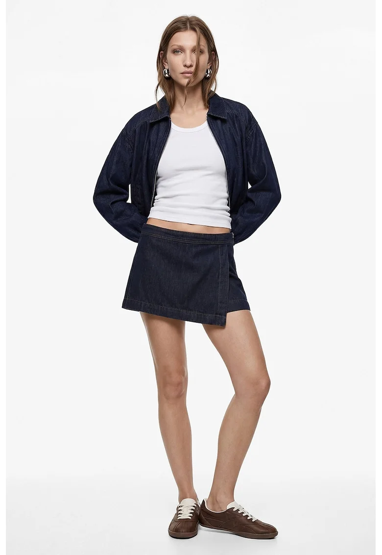 Fusta-pantalon mini din denim, Albastru ultramarin
