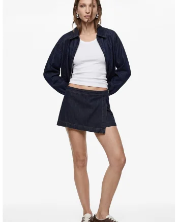 Fusta-pantalon mini din denim, Albastru ultramarin