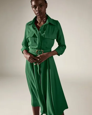 Rochie-camasa evazata cu o curea in talie Patty, Verde,