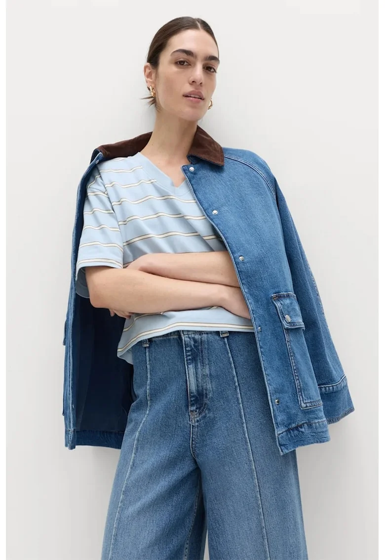 Tricou cu decolteu in V si maneci cazute, Albastru pastel