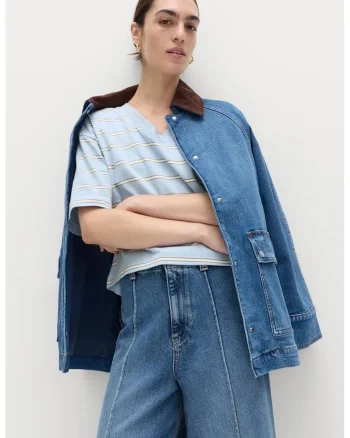 Tricou cu decolteu in V si maneci cazute, Albastru pastel