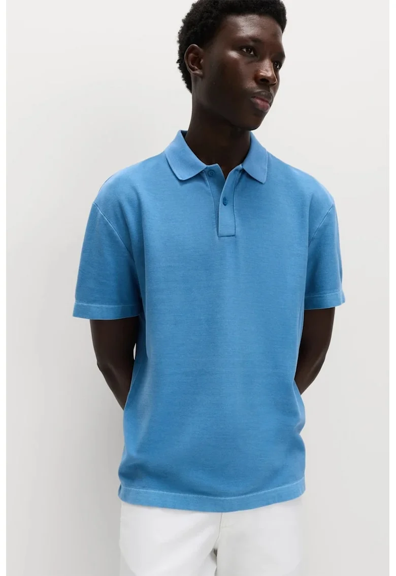 Tricou polo lejer din bumbac, Albastru azur