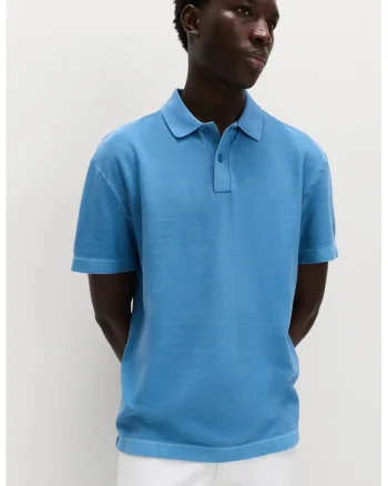 Tricou polo lejer din bumbac, Albastru azur