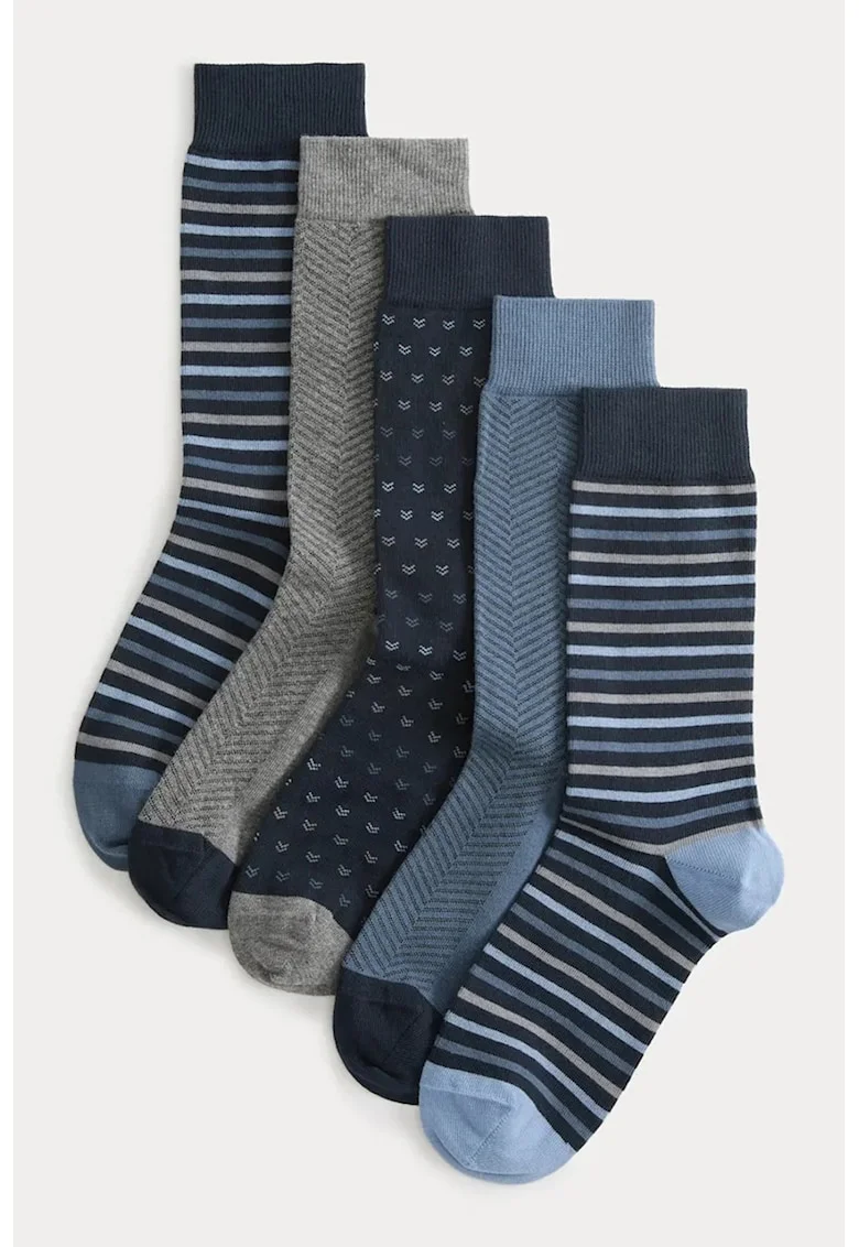 Set de 5 perechi de sosete lungi cu model, Albastru oceanic