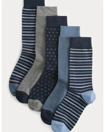 Set de 5 perechi de sosete lungi cu model, Albastru oceanic