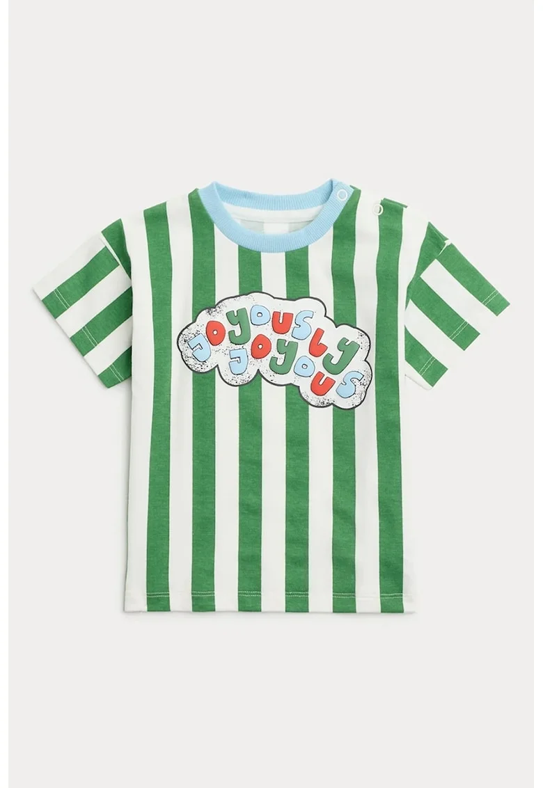 Tricou din bumbac cu dungi, Alb/Verde